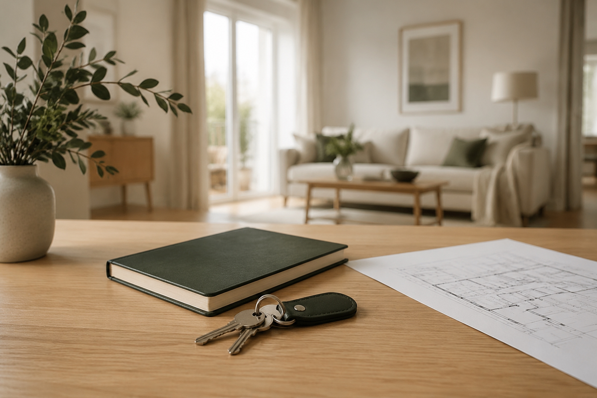 Nycklar och planritning inför värdering och försäljning av bostad